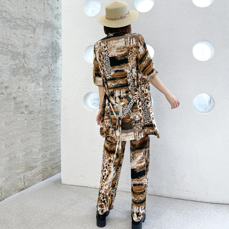 

[EAM] Big Size Wide Leg Pants Two Piece Suit New Lapel Three-quarter Sleeve Loose Fit Women Fashion Spring Summer 2021 1DD9942