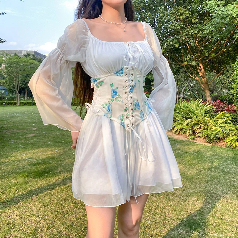 Женское шифоновое мини-платье Летнее цветочное платье-корсет бандажные платья