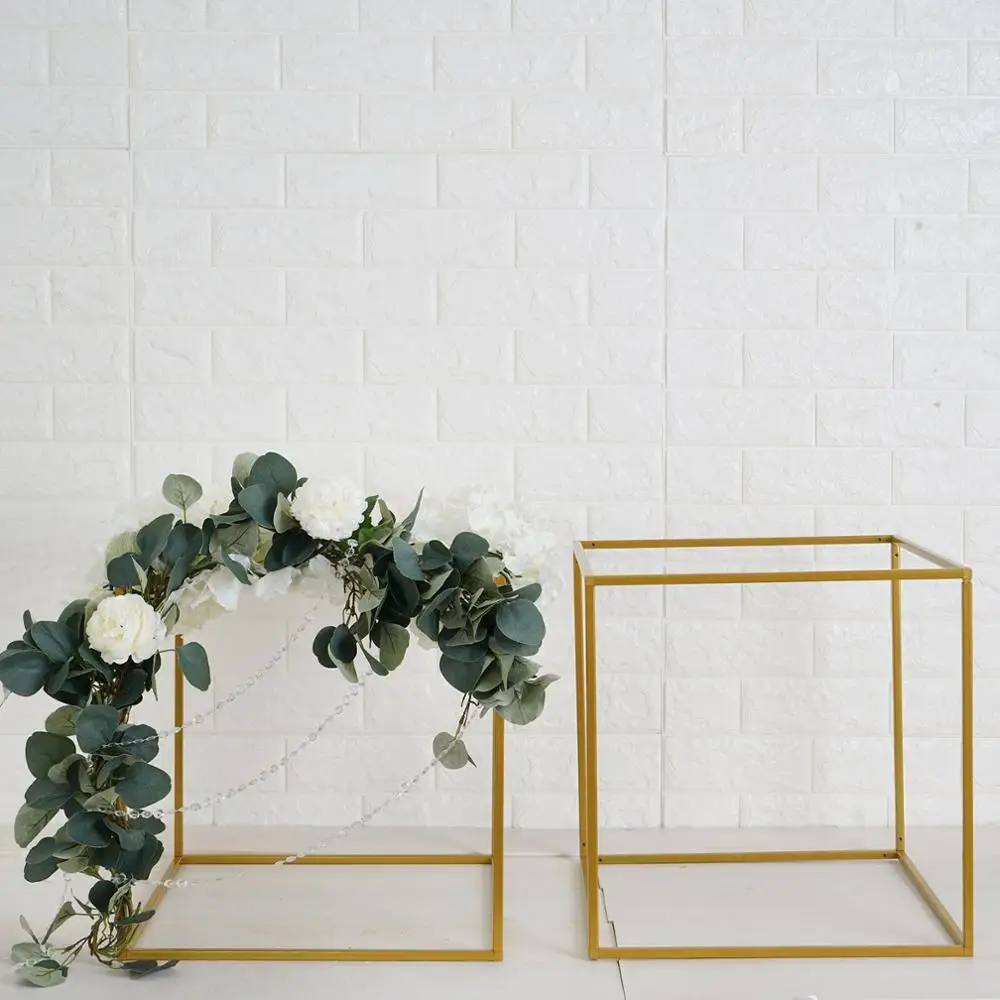 

Square Gold metal wedding flower stand, geometric centerpiece Vases