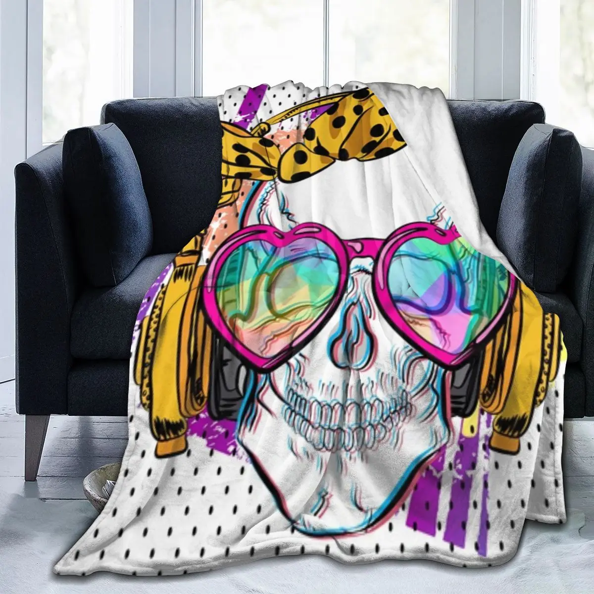 

Супермягкое Флисовое одеяло с изображением сахарного черепа, шурпа для музыки, одеяло в стиле хип-хоп, готическое Флисовое одеяло с изображ...