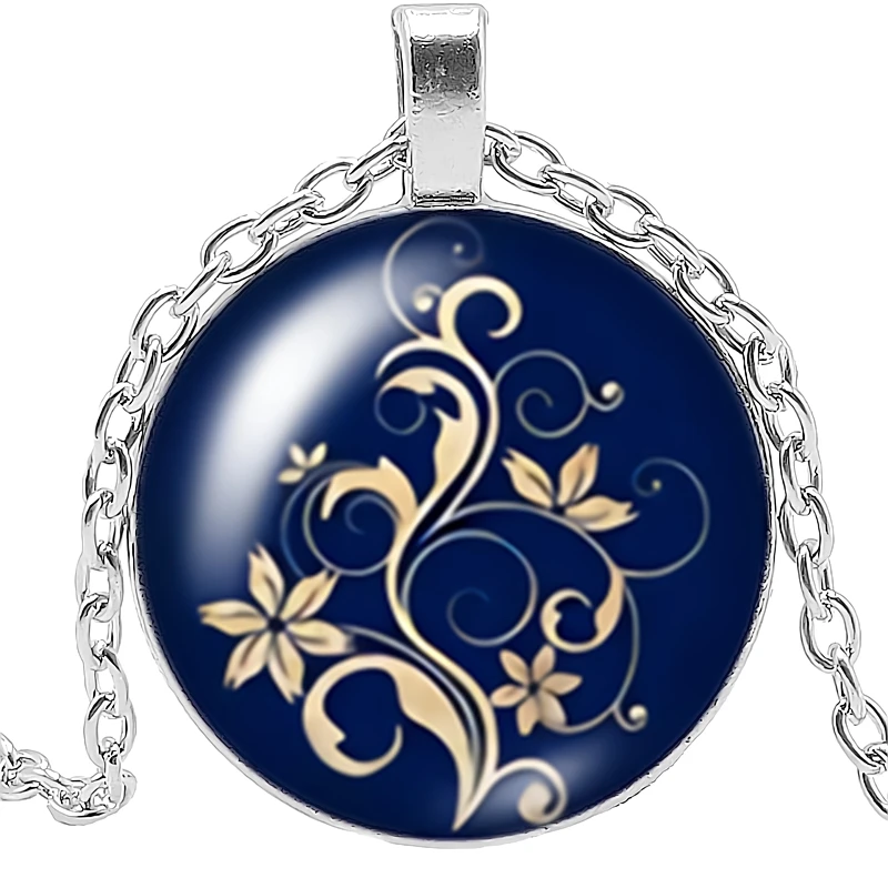 

2020 New Creative Necklace National Style Flower Gift Glass Convex Round Leaf Pendant Necklace Fashion Jewelry