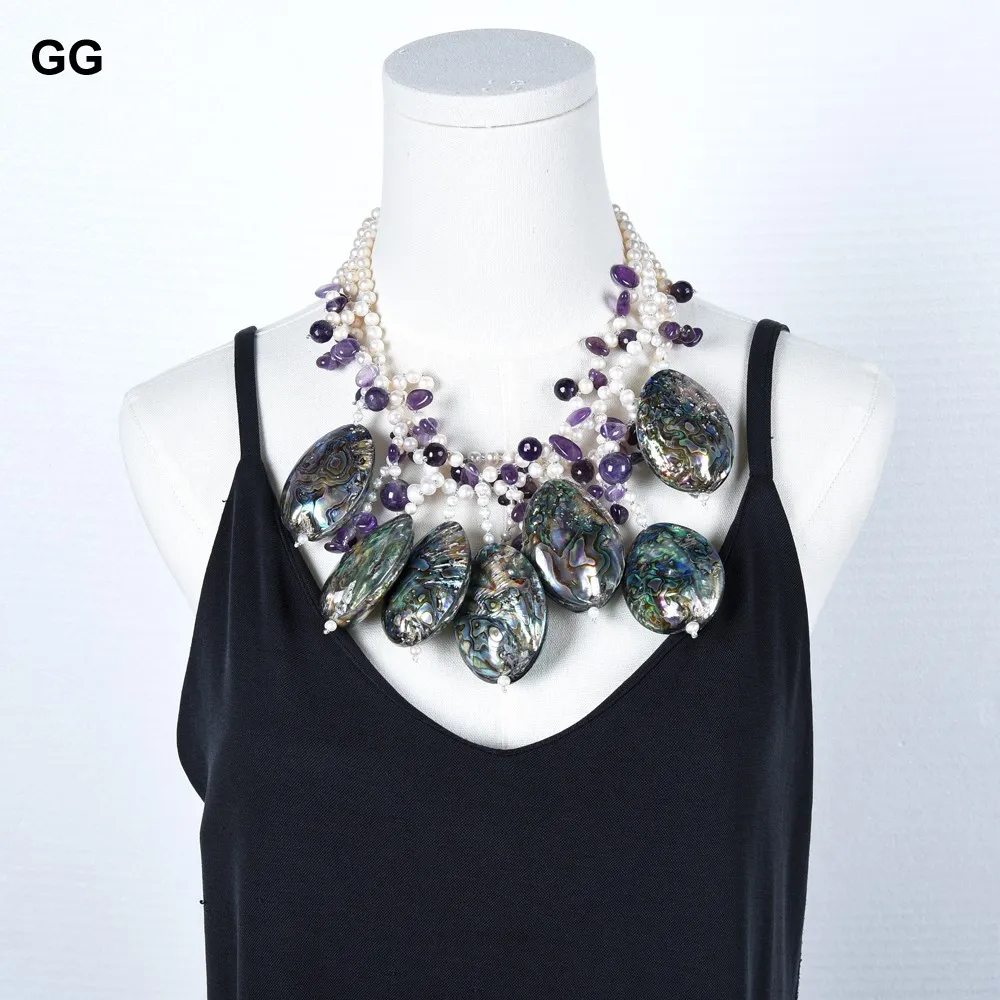 Ювелирные изделия GuaiGuai 3 нити белый жемчуг Фиолетовый аметист пава Абалон