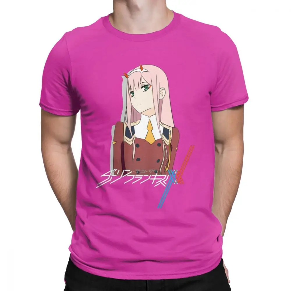 Darling In The Franxx 02, Мужская футболка, винтажные футболки, хлопок, с коротким рукавом, японская анимация, футболка, Новое поступление, топы - Цвет: Фуксия