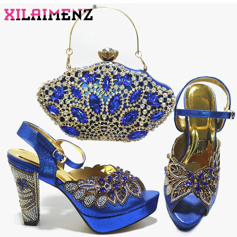 

Elegant Style Super High Quality New Design Italian Women Shoes Matching Bag in Royal Blue Color for Garden Party