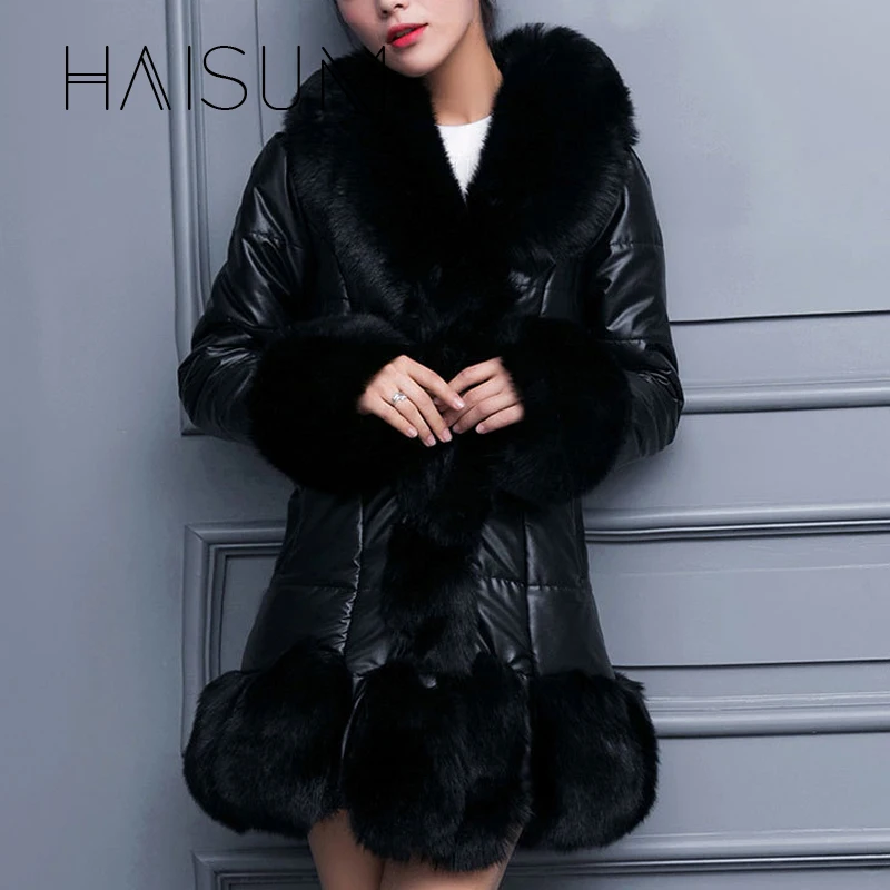 Женское пальто с искусственным мехом Nv043 длинное теплое зимнее 4 вида цветов