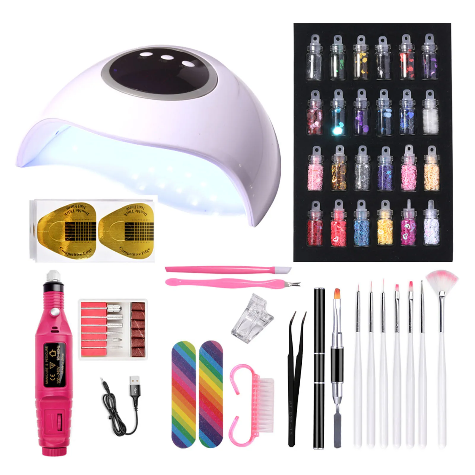 

Salon Home Travel Portable DIY Beginner Gift Sequins Gel Decorative Art Manicure Set With Nail Lamp Multifunctional Tools