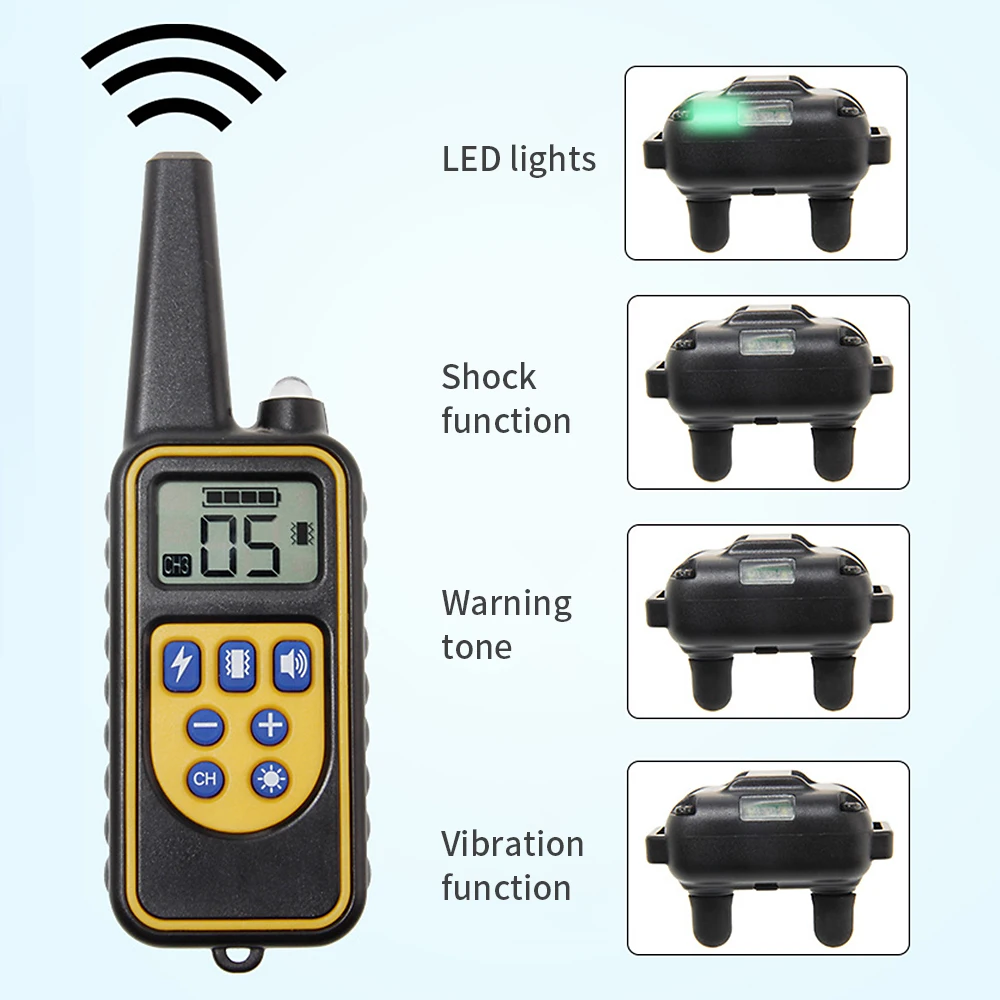 

800m Electric Dog Training Collar Waterproof Pet Remote Control Rechargeable With LCD Display For All Size Shock Vibration Sound