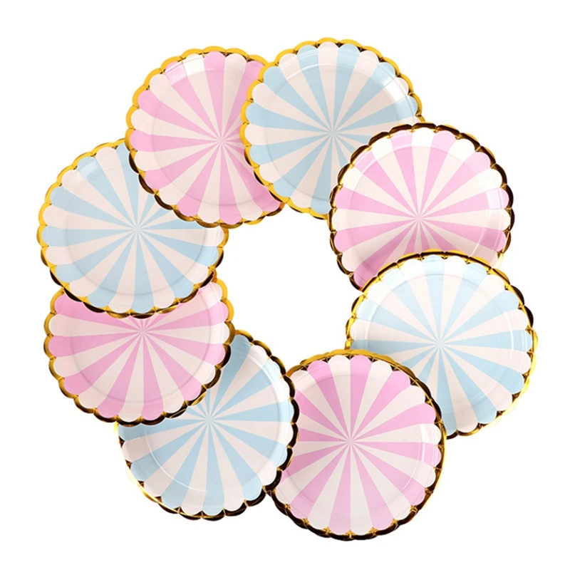 

50Pcs Stripe Disposable Tableware Paper Tray Birthday Party Decorations