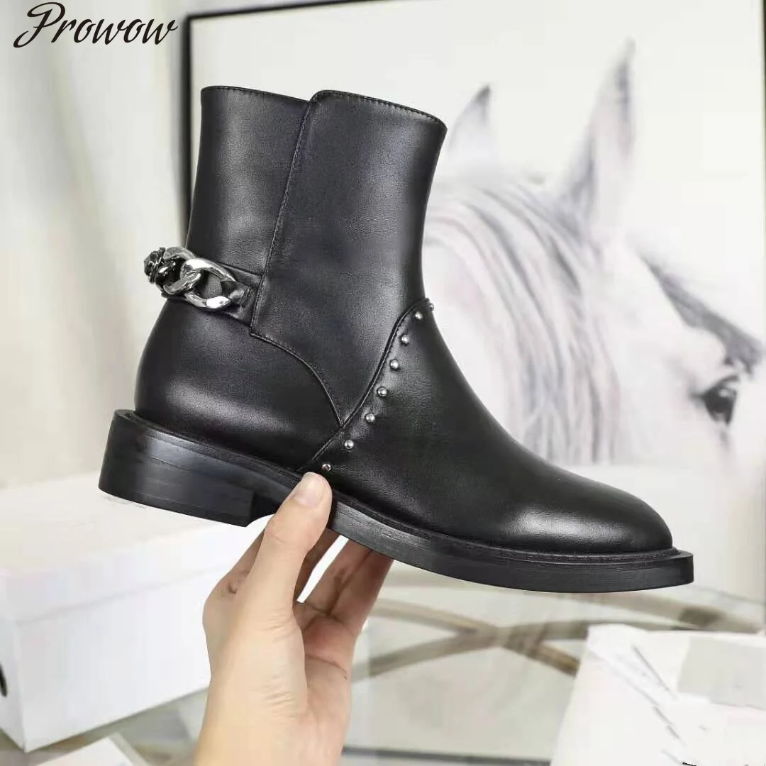 Prowow New Hot Sale Winter Shoes Woman Chelsea Boots Martin Boots Genuine Leather Ankle Boots Woman Rivet Decora Boots