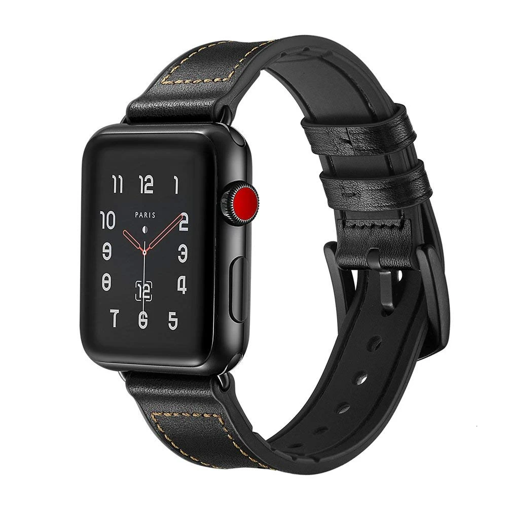 Кожаный силиконовый ремешок для apple watch 44 мм 40 iwatch серии 6 5 4 3 2 1 браслет 38 42