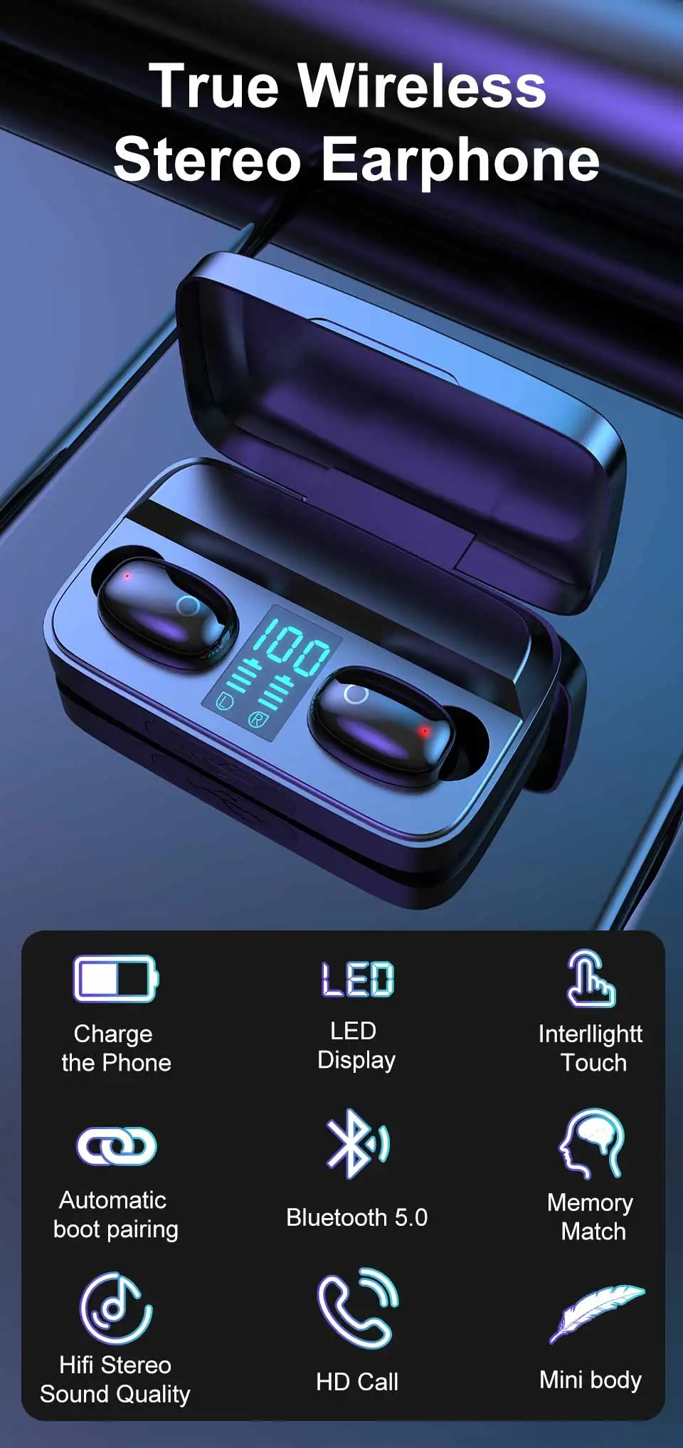 AWI W2S беспроводные наушники Bluetooth 5,0 TWS гарнитура светодиодный дисплей с 1800 мАч Внешний аккумулятор Наушники Hi-Fi стерео спортивные наушники
