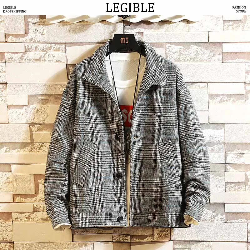 Мужское шерстяное пальто в клетку с отложным воротником на пуговицах | Мужская