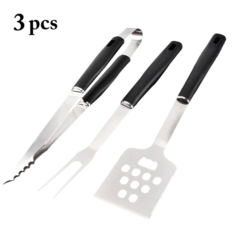 

3PCS Grill Accessories Set Stainless Steel Barbecue Fork Grilling Tongs Spatula Cake Brushes Baking Tool Kitchenware