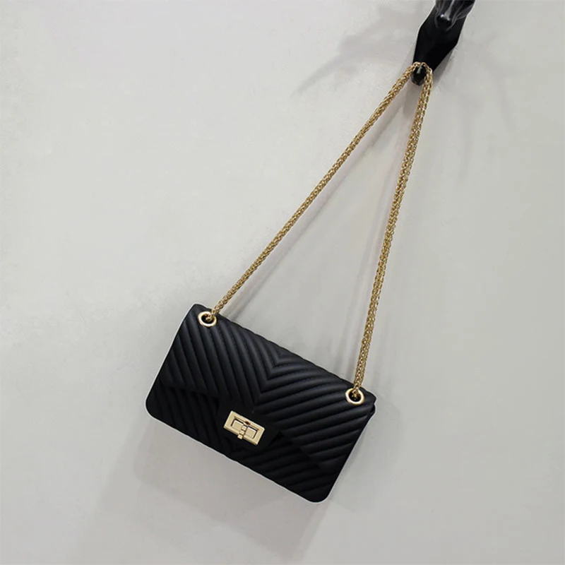 Black-small Новые женские сумки, матовая Желейная сумка на плечо, модная маленькая сумка, v-образная цепочка, сумка-мессенджер, яркие цвета, женские клатчи, сумки через плечо - Цвет: Black-small