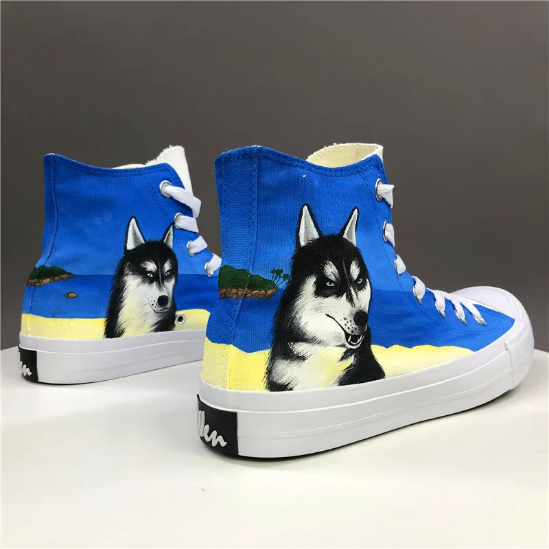 

Wen Seasonal Vulcanize Shoes Pet Dog Husky Hand Painted Shoes Canvas Painting Sneakers Unisex Adult Espadrilles Flat Plimsolls