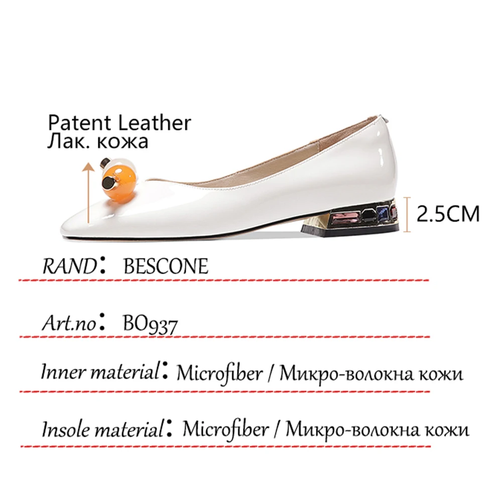 

BESCONE New Women's Flats Casual Round Beads Square Toe Metal Decoration Shoes Ladies Spring/Autumn Office Commute Shoes BO937