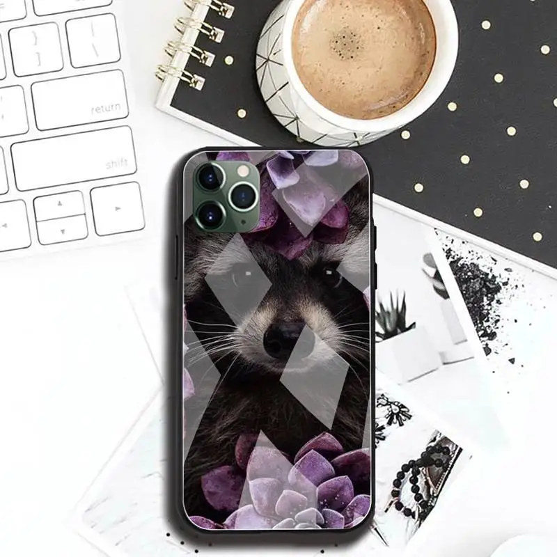 animal raccoon phone case tempered glass for iphone 12 pro max mini 11 pro xr xs max 8 x 7 6s 6 plus se 2020 cover free global shipping