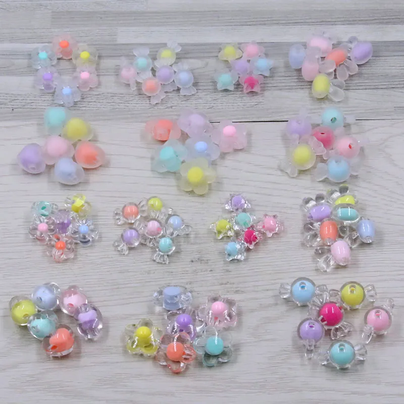 

30Pcs14 Styles Mixed Acrylic Beads Frosted Flower Candy Loose Spacer Beads For Jewelry Making DIY Handmade Bracelets Accessories