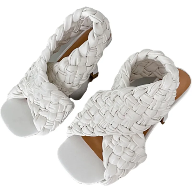 

2021 Summer Beige Heeled Sandals Clear Shoes All-Match Breathable Black Stiletto Elastic Band Comfort High Spring Fashion Girls
