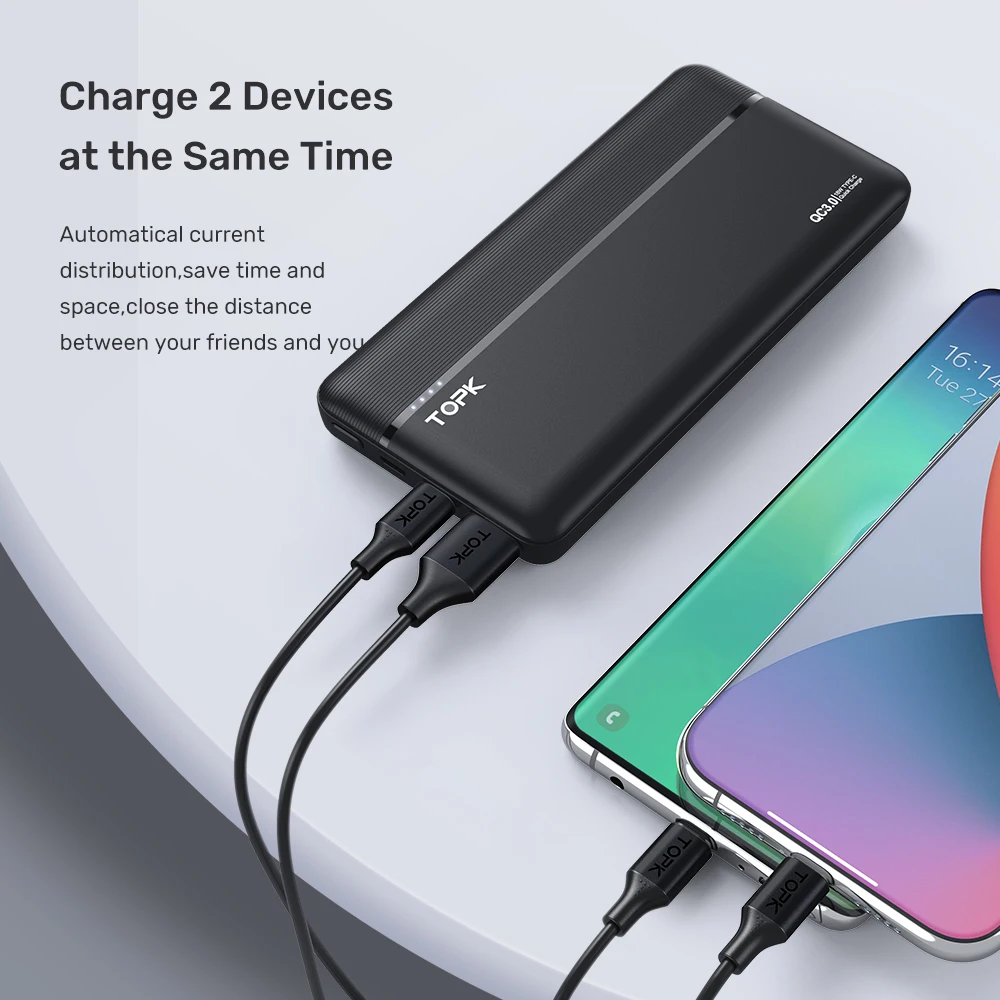 TOPK I1015P Quick Charge 3 0 10000 мАч Внешний аккумулятор USB Type C PD PowerBank Портативное Внешнее
