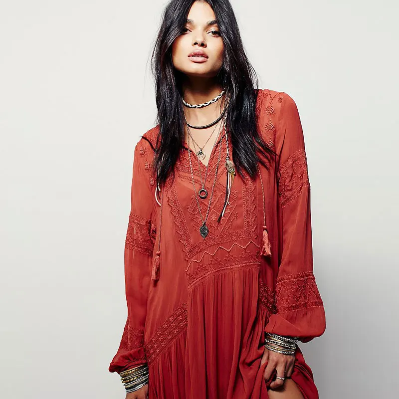 

Plus Size 2021 Summer Autumn Ladies Long Sleeve Linen Dress Ethnic Embroidery Hippie Boho People Maxi Robe Long Dress Vestido