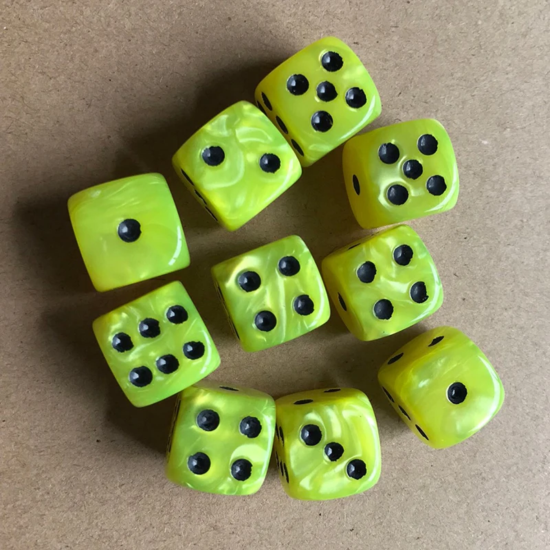 Yellow 10 шт./компл. круглого угла с украшением из жемчужин и перламутровых камней кубики 16 мм Красочные 6 кости игральные настольная игра для развлечения - Цвет: Yellow