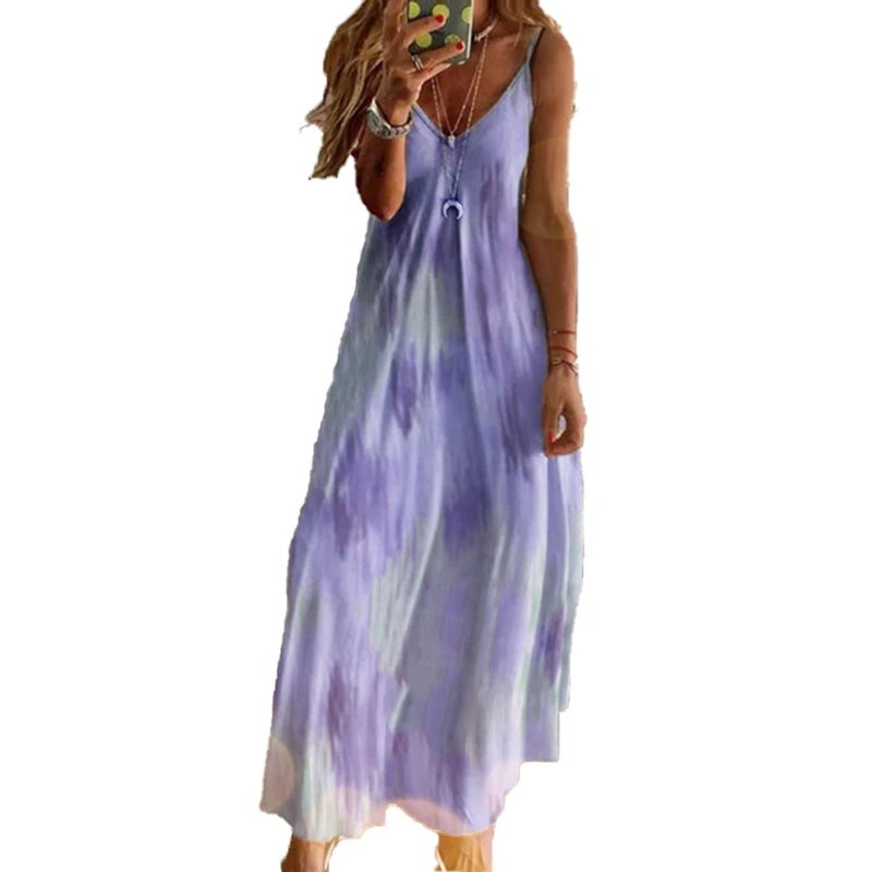 Женское Сексуальное Макси Летнее Платье Без Рукавов С Вырезом В Форме Буквы V
