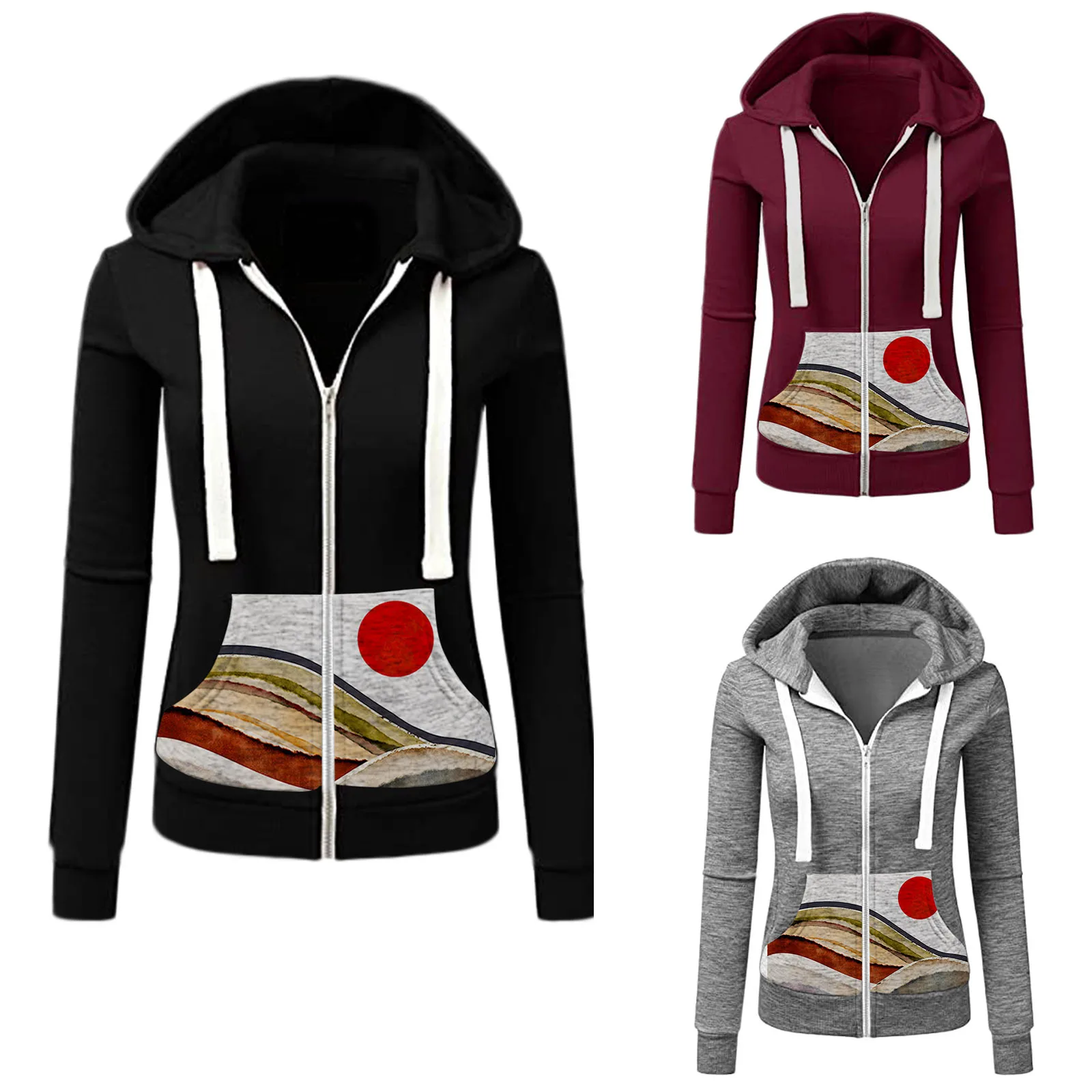 

Sweatshirts Vintage Womens Winter Tops 2021Fashion Kawaii Christmas Sweatshirt Zip Up Hoodie Clothes Korean Tops M