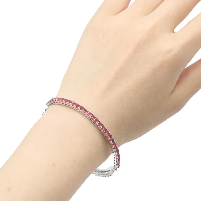 66x4 мм романтичный розовый малиновый родолит гранат женский серебряный браслет