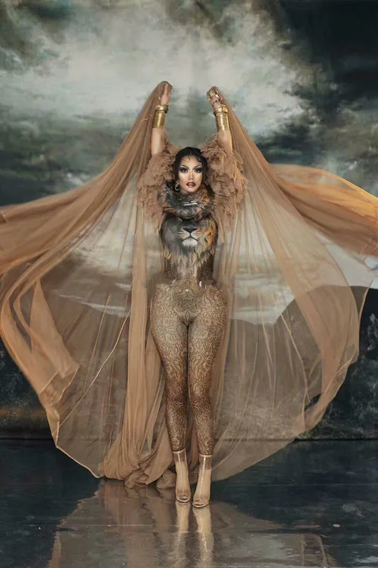 

Model Show Clothes New Hot Sale Tiger Pattern Jumpsuit Women Singer Sexy Stage Outfit Bar DS Dance Cosplay Bodysuit Costume Prom