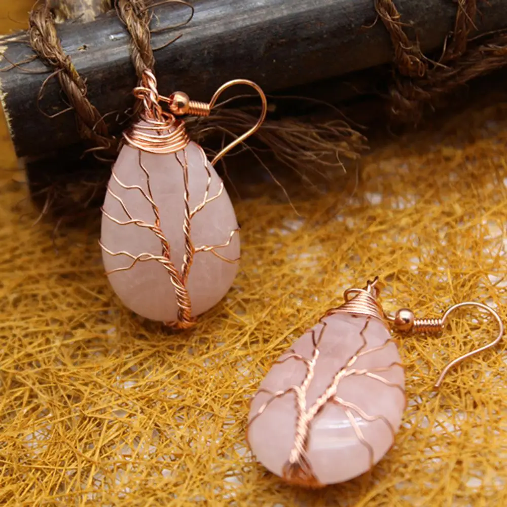 3 пары рейки энергия чакры серьги натуральный камень Роза кварцс зеленый