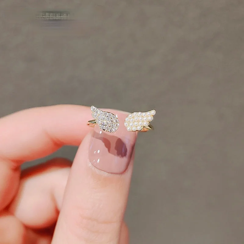 

Fashion Simple Angel Wing Crystal Ring Elegant Sweet Girl Inlay Zircon Adjustable Gold Color Ring Charm Women Nightclub Jewelry
