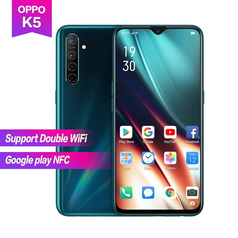 OPPO K5 6 4 &quotOLED Qualcomm730G двойная поддержка Wi Fi NFC Google Play Super VOOC 2340*1080 4000 мАч 5 камер 64 мп