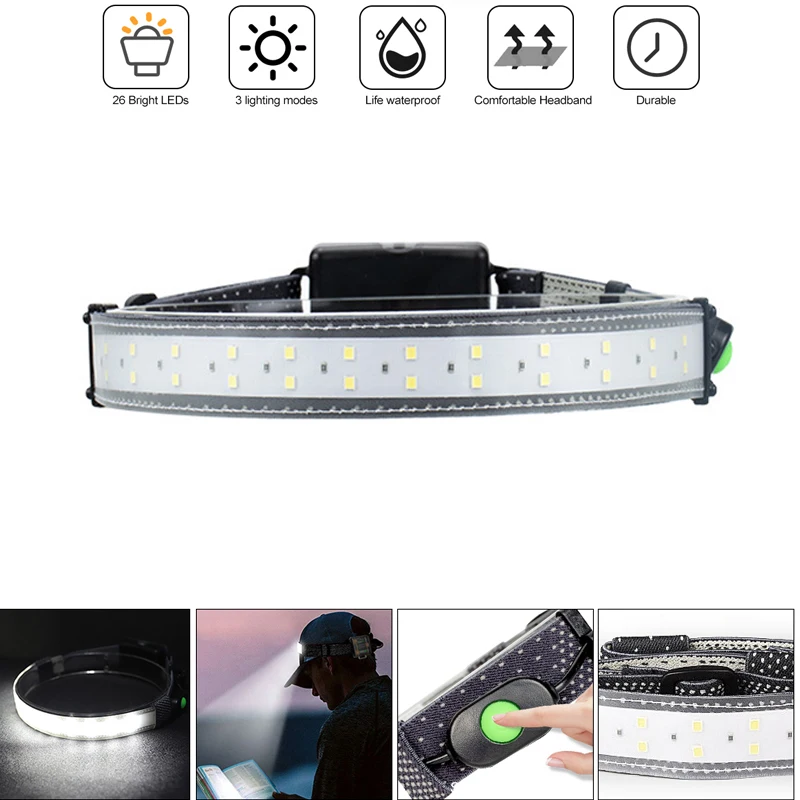 

Waterproof 26 LED COB LED Strip Headlamp 3-Mode 3000LM Headlight Outdoor Head Torch by 3 AA for Camping Hunting