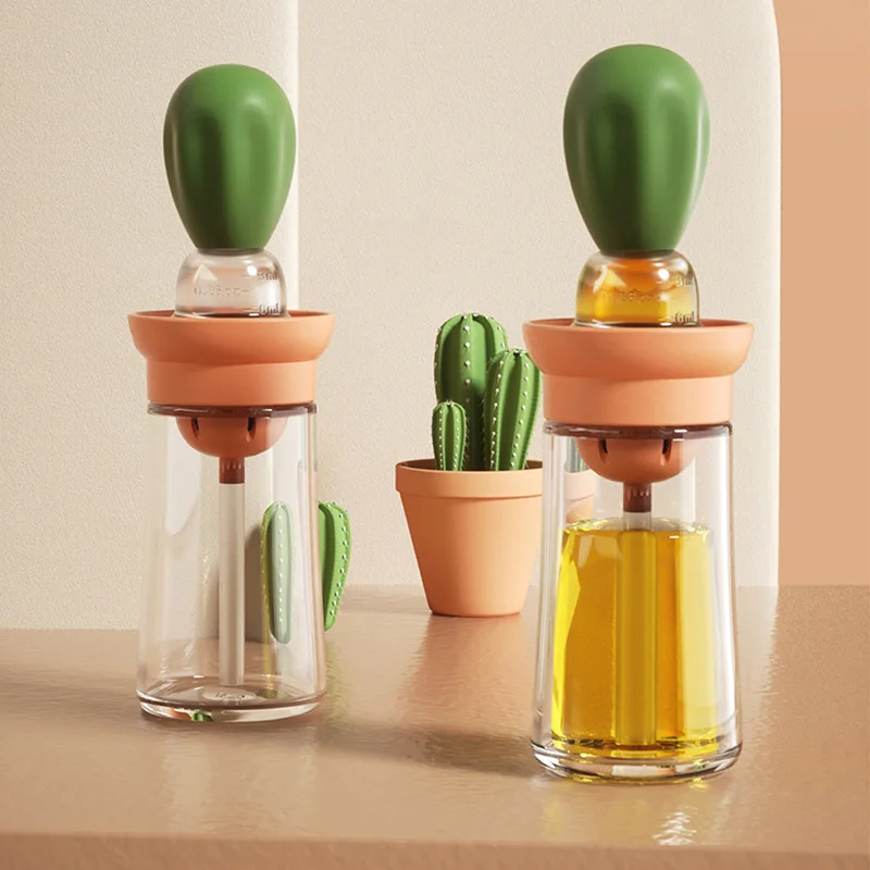 Cabezal de cepillo creativo para cocina, botella de aceite resistente a altas temperaturas, tipo prensa, botella dosificadora de aceite, cepillo para barbacoa al aire libre-1