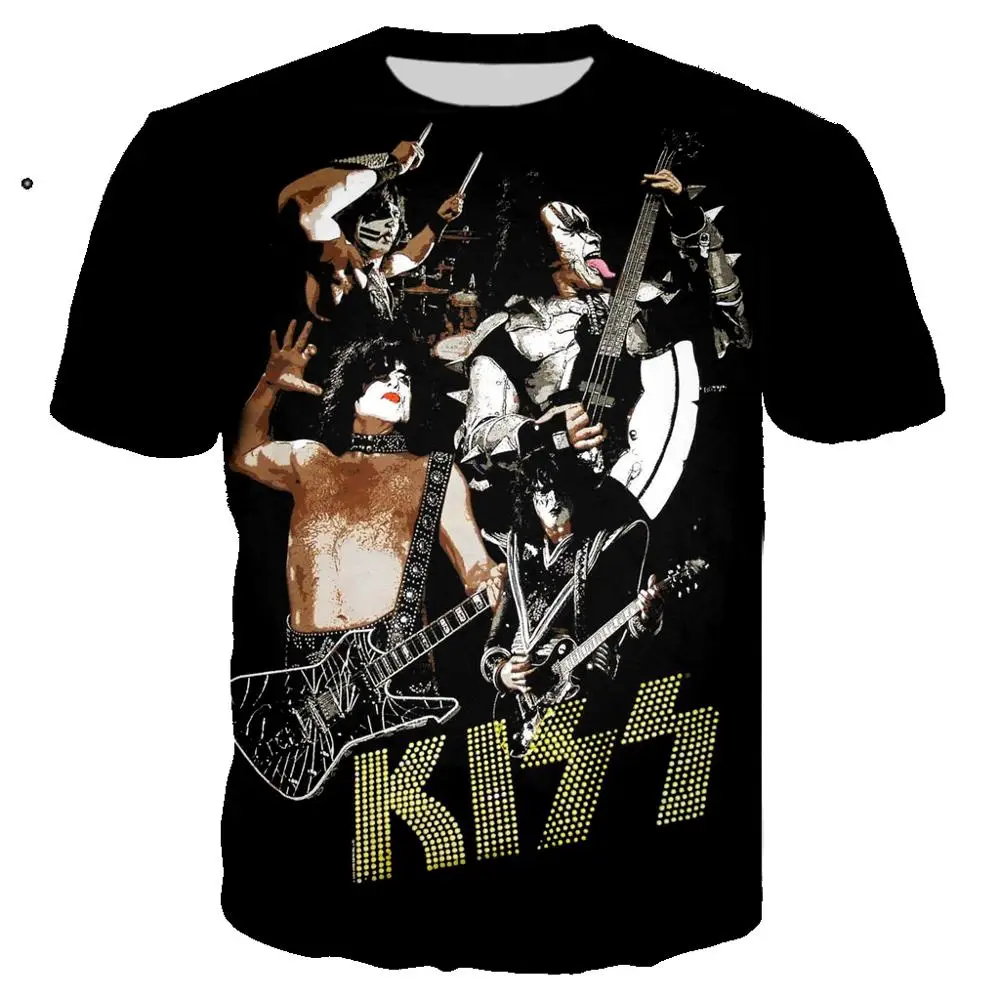 Новая хипстерская Мужская футболка с 3D принтом KISS Band Rock 2019 черная забавная крутая