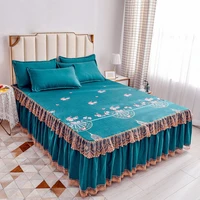 princess style non slip 1 piece bed skirt lace bed cover non ballable bed sheet bed sheet bed protection cover