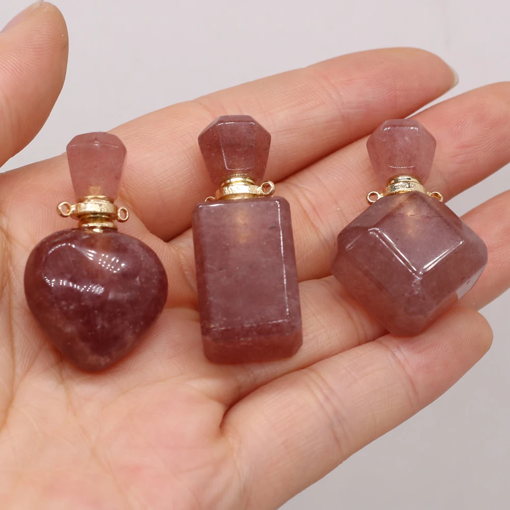

Natural Stone Gem Perfume Essential Oil Bottle Strawberry Crystal Pendant Crafts DIY Necklace Jewelry Accessories Gift Making