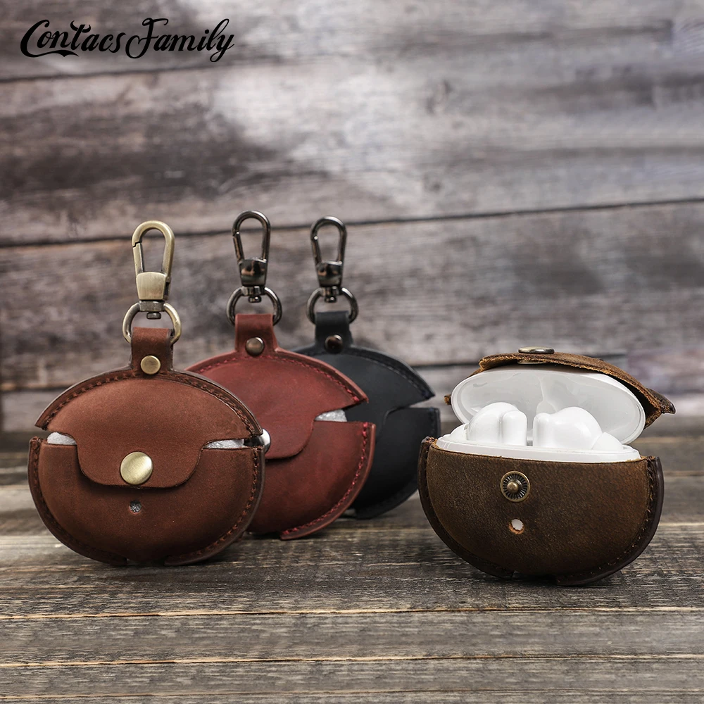 

luxury huawei freebuds 4i case genuine cow leather чехол huawei free buds 4i чехол cover with key chain Shockproof Cover