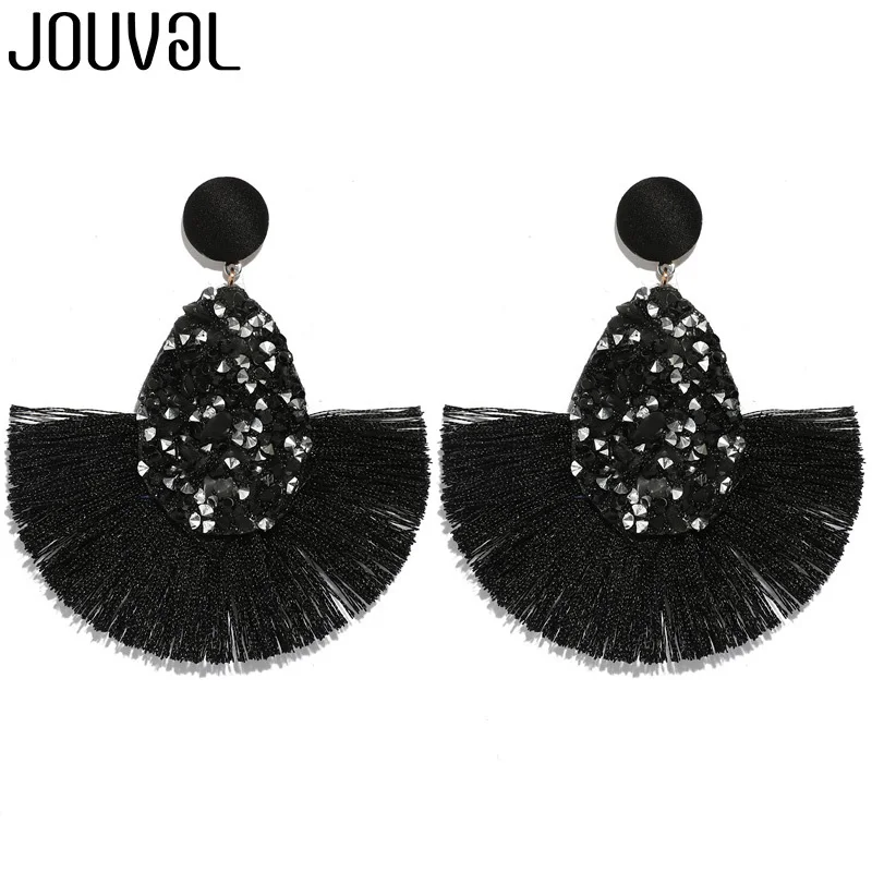 JOUVAL кисточкой серьги с украшением в виде кристаллов; женские яркие ювелирные изделия, ювелирные изделия для Для женщин мода большой капли воды длинные висячие серьги с бахромой 8 см Длина