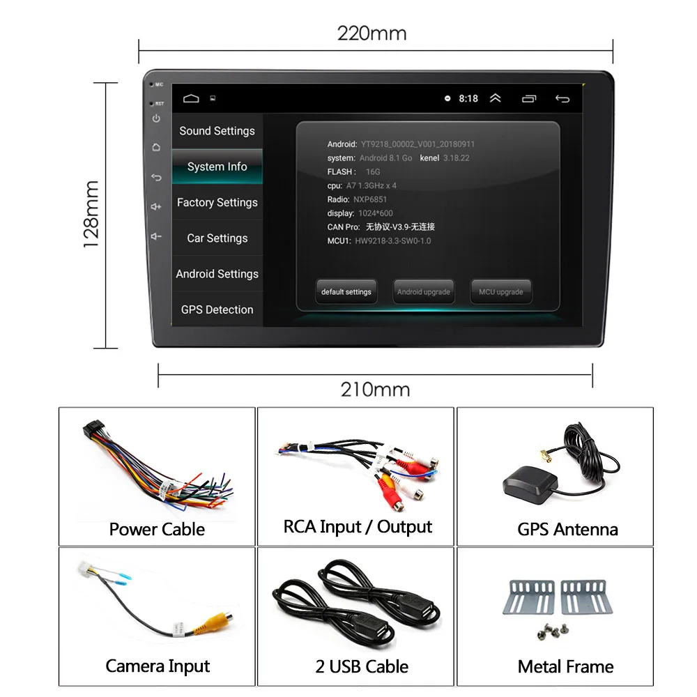 2 DIN 9,0 дюймов Android 8,1 сенсорный экран автомобильный мультимедийный плеер Bluetooth gps WiFi навигатор FM радио плеер автомобильная камера