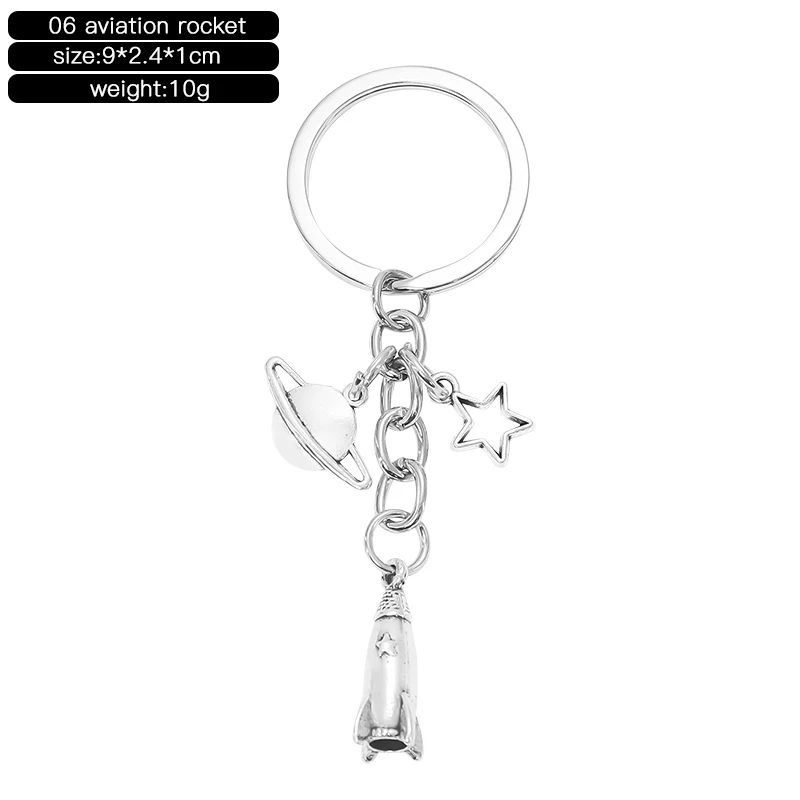 

Aircraft Rocket Planet Alien Astronaut Silver KeyChain CombinationSpace Sky Technology Series Alloy Key Chain Children's gifts