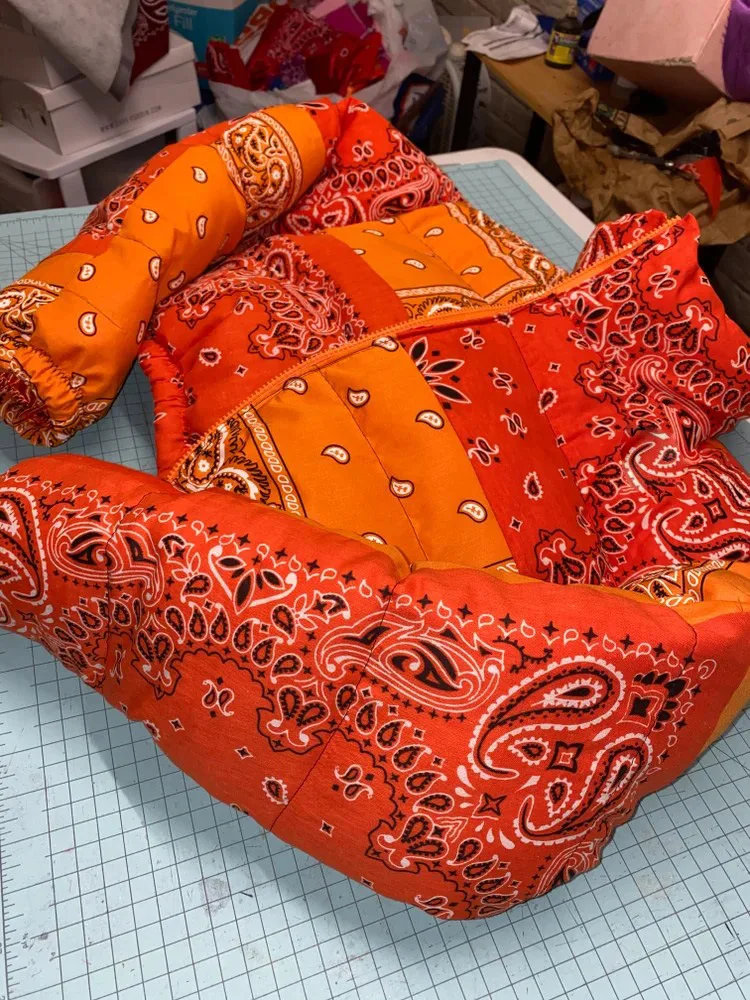 women Bandana Print Cropped Puffer Jacket for Women Winter Coat Fashion Clothing Orange Warm Parkas Outwear Zip Up Bubble Coat