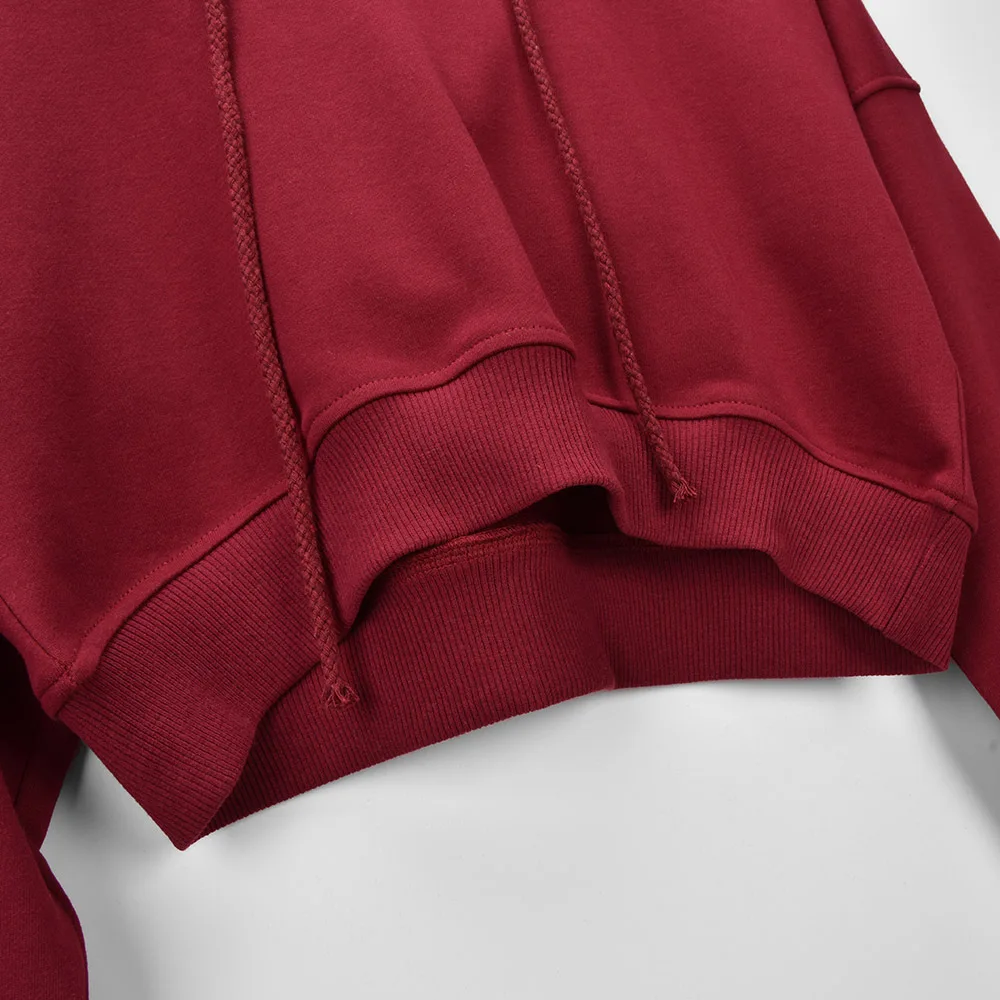 

Solid Color Drawstring Long Sleeves Hooded Crop Tops New Autumn European & American Casual All Matching Hoodie Women