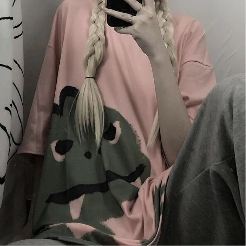

Cute Print T-shirt Women High Quality Short Sleeve Round Neck Women Tops Casual Loose Woman T-shirts