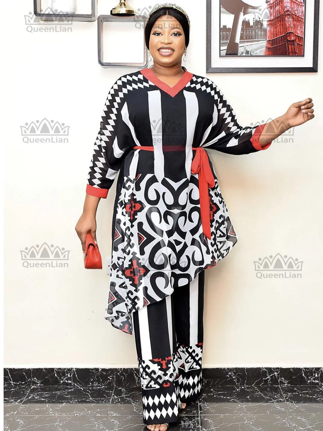 Шифоновый топ с широкими штанинами талия длинный рукав африканская одежда новый