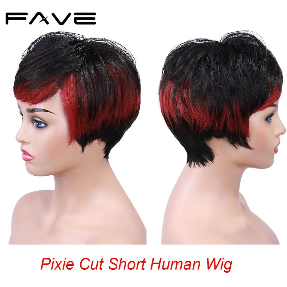 FAVE парики вырезанные феями короткие прямые из человеческих волос для черных