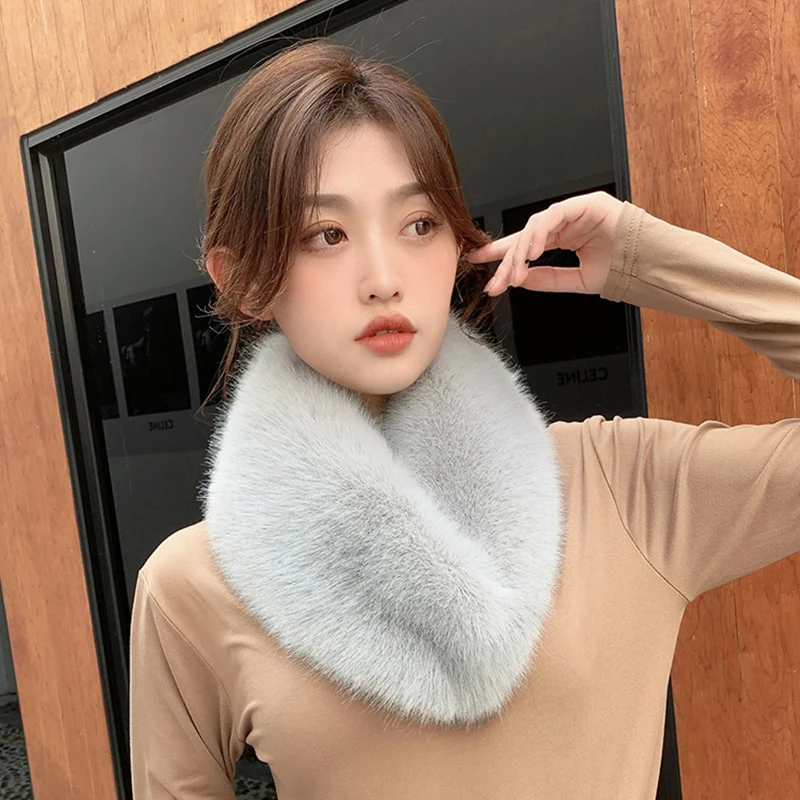 

Women's Winter Scarf Faux Fur Plush Scarf Solid Color Fur Thickening Warm Cross Stereo Scarf High Quality