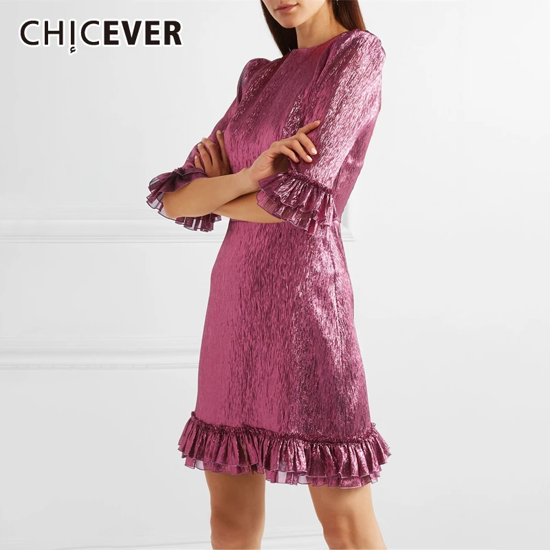 Женское винтажное платье CHICEVER элегантное лоскутное с оборками круглым вырезом