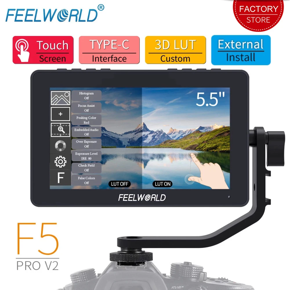 FEELWORLD F5 Pro V2 5 дюймов сенсорный экран Экран 3D LUT DSLR Камера полевой монитор FHD1920x1080 4K